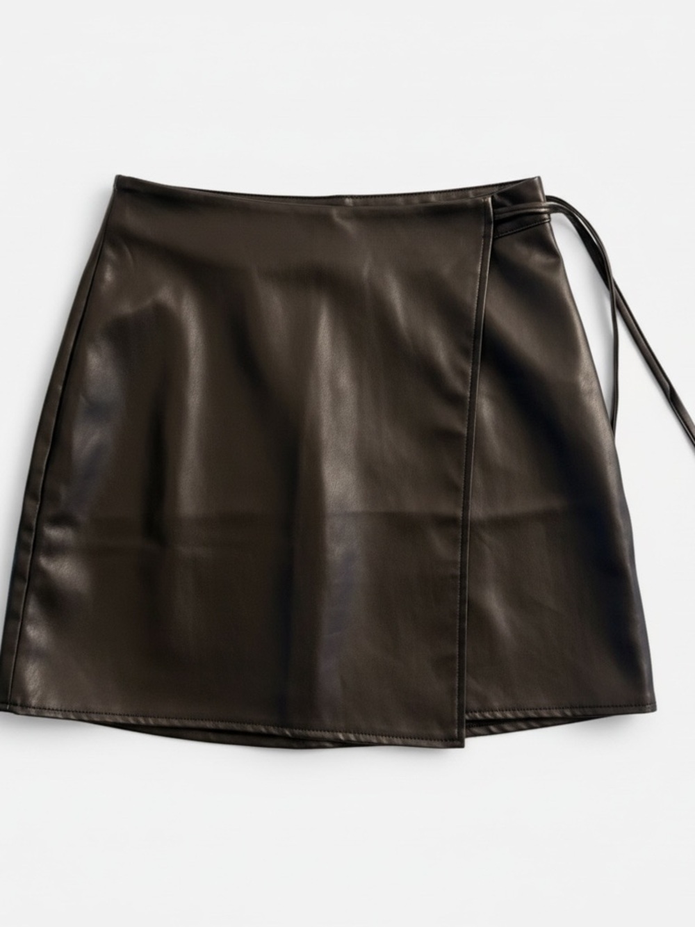 Elevated Black Faux Leather Mini Skirt with Side Tie